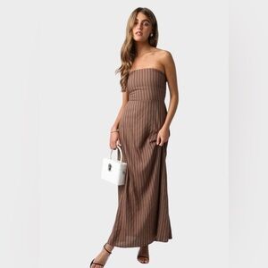 Strapless Linen Blend Maxi Dress